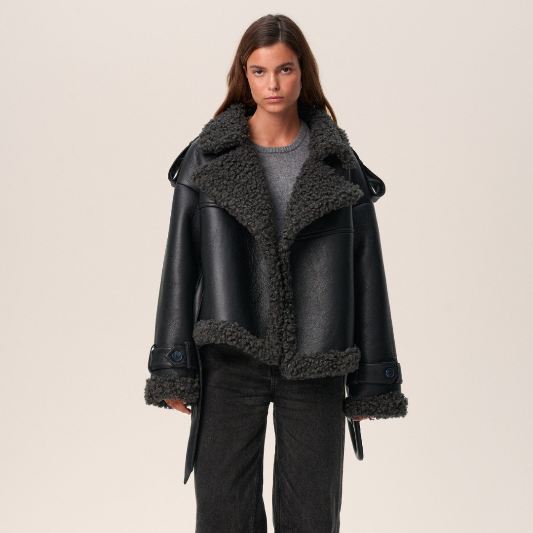 Femke | Winterjas met Tailleceintuur en Imitatie Shearling